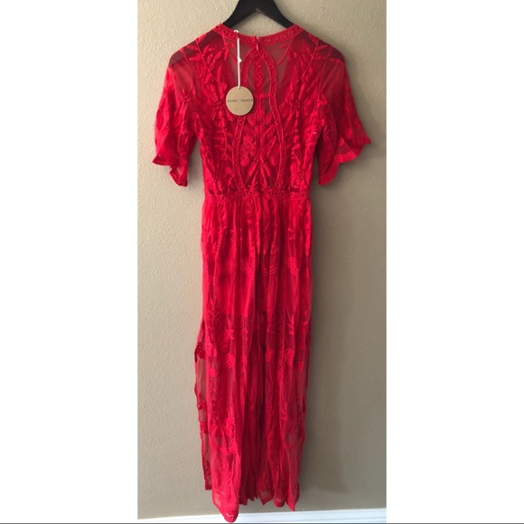 Honey Punch Lace Red Maxi Romper - Picture 4 of 5